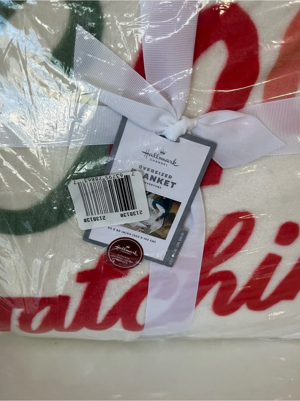 Hallmark White, Red & Green Festive Script Throw